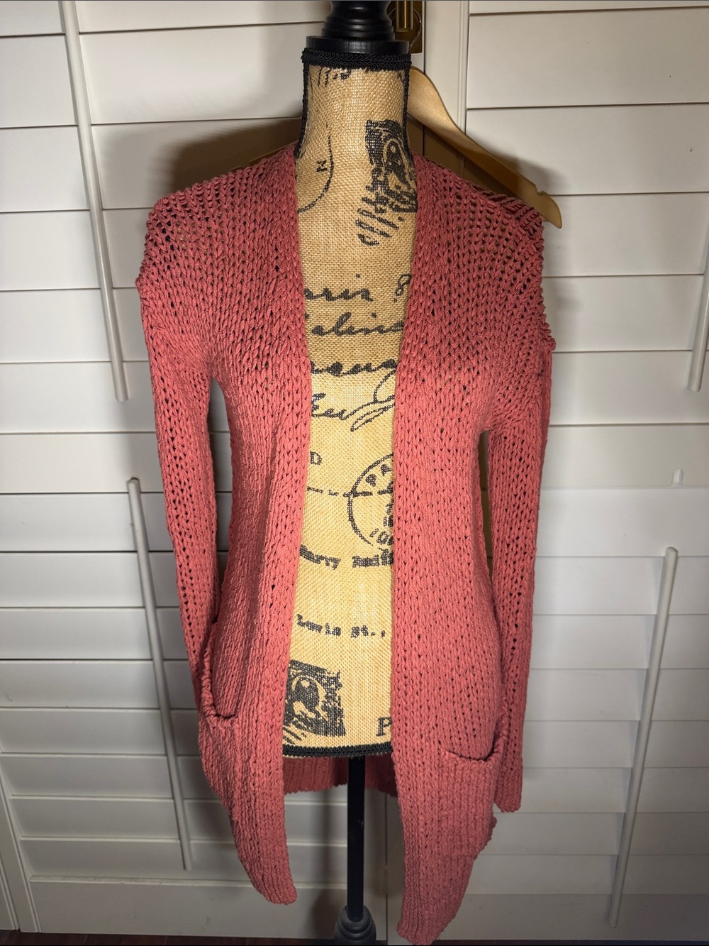 Free People Coral Pink Open-Front Knit Cardigan